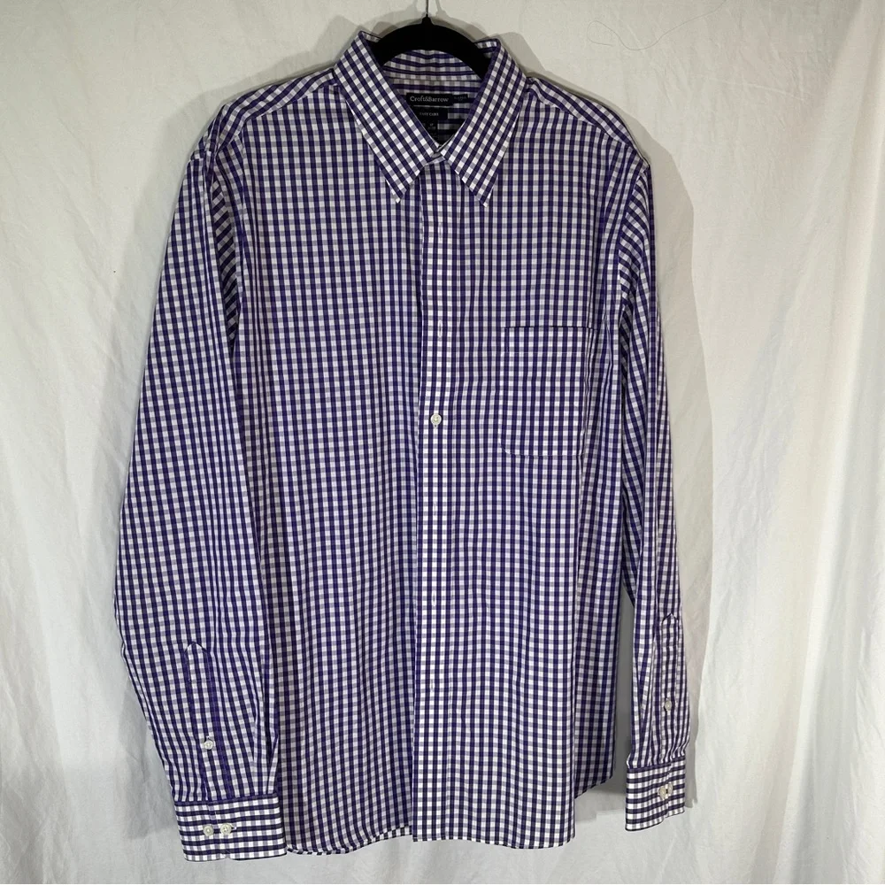 SOLD Croft & Barrow Easy Care Dress Shirt Purple Plaid 17 36/37 Classic Fit - Picture 1 of 4